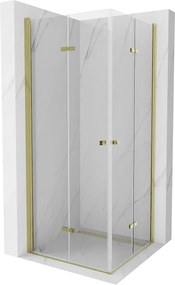 Mexen Lima Duo zuhanykabin összecsukható ajtóval 90 x 90 cm, átlátszó üveg-arany profil, 856-090-090-50-00-02