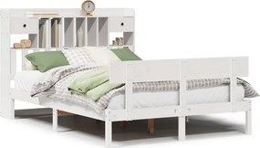 vidaXL fehér tömör fenyőfa könyvespolcos ágy matrac nélkül 140x190 cm