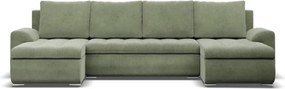 Tokio U alakú sarokkanapé, 3 ágyneműtartóval, kordbársony, univerzális oldal, zöld