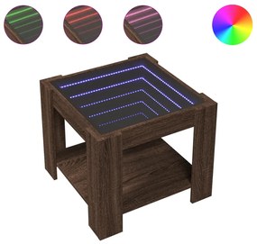 Barna tölgy szerelt fa dohányzóasztal LED-del 53 x 53 x 45 cm