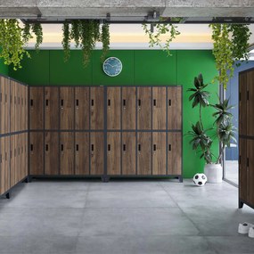 Pléh öltözőszekrény lábakon, 10 rekeszes BARTEK, 1360 x 1720 x 450 mm, Eco Design: antracit/ dió