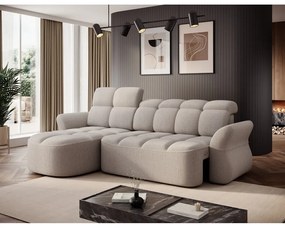 Bézs buklé kinyitható-tárolóhelyes sarokkanapé (bal oldali-heverő résszel) Beneth – ELTAP