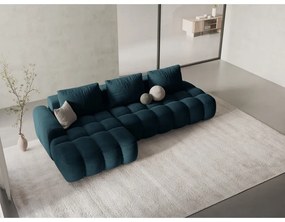 Petróleum színű bársony kinyitható-tárolóhelyes sarokkanapé (bal oldali-heverő résszel) Linz – Cosmopolitan Design