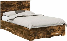 vidaXL Ágykeret fejtámlával fiókkal Füstölt tölgy 120 x 190 cm Faanyag
