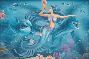 Kép - Sellő delfinekkel (90x60 cm)