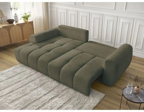 Khaki buklé kinyitható-tárolóhelyes sarokkanapé (bal oldali-heverő résszel) Roxelane – Bobochic Paris