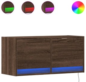 barna tölgyszínű fali TV-szekrény LED-del 80x31x35 cm