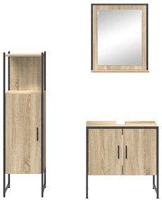 3 darabos Fürdőszoba Bútor Szett Sonoma tölgy Műanyag, Fürdőszoba Tükör Polccal Sonoma tölgy 50x12x60 cm Műanyag