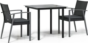 vidaXL 3 részes polyrattan és acél kerti étkezőgarnitúra párnával