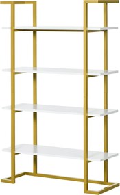HOMCOM 4-Szintes Emelt és Többcélú Könyvespolc, MDF-ből és Acélból, 92x35x152cm, Fehér és Arany | Aosom
