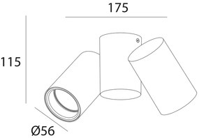 Lámpa Mennyezeti lámpatest LUPO, aluminium, 17.5x5.6x11.5, IP20, 2*GU10, max. 50W, kör, fekete