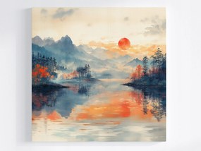 Vászonkép Canvas Tájkép Tó Hegyek Víz Nyugat Nap Kilátás 80x80