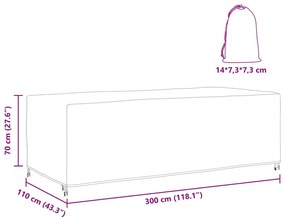 Kültéri bútorhuzat Fekete 300 x 110 x 70 cm 210D