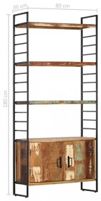 4 szintes tömör újrahasznosított fa könyvespolc 80x30x180 cm