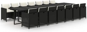 vidaXL 15 részes fekete polyrattan kerti étkezőgarnitúra párnákkal