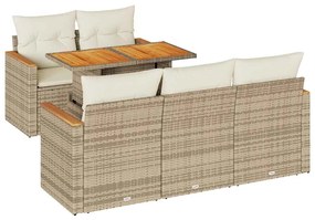 6 részes bézs polyrattan akácfa kerti ülőgarnitúra párnával