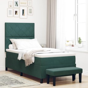 Box Spring Ágy Matraccal és Pad Sötét Zöld 90x190 cm Bársonyos