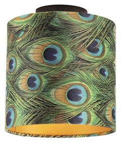 Mennyezeti lámpa bársony árnyékolóval, páva tollal, aranyozott, 20 cm - Combi fekete
