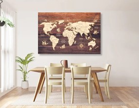 Kép világtérkép fa hatású háttéren