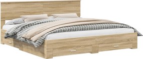 vidaXL Ágykeret fejtámlával fiókkal Sonoma tölgy 200 x 200 cm Faanyag