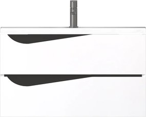 Piramida EURIDIKA fali fürdőszobabútor - műmárvány mosdóval -2 fiókos -ALPINFEHÉR-FEKETE-75x48x55 cm