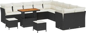vidaXL Kerti Kanapé Szett párnával 13 pcs Fekete és krémszínű