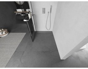 Mexen Kioto +, zuhanyparaván polccal és törölközőtartóval 90 x 200 cm, 8mm átlátszó üvegmintás fekete keret, króm profil, 800-090-121-01-77