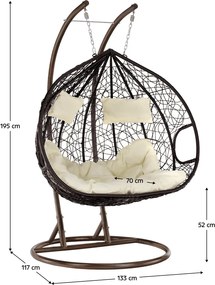 Függő dupla fotel, réz/barna/bézs, DALVEA 2 NEW
