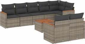 vidaXL 9 részes szürke polyrattan kerti ülőgarnitúra párnákkal