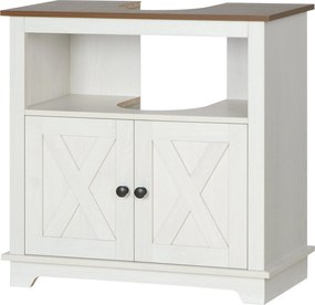 kleankin Fa Mosdó Alatti Fürdőszoba Szekrény Álló Egység 2 Ajtóval és Polccal 60x30x60 cm Fehér | Aosom