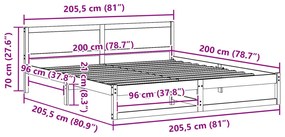 Ágykeret Viasz barna Tömör fenyőfa 200 x 200 cm Tartós
