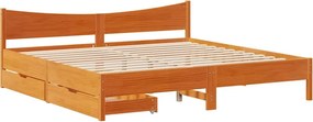 vidaXL viaszbarna tömör fenyőfa ágykeret fiókkal 180 x 200 cm