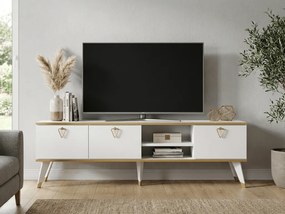 AKCIÓ TV asztal CAROL 160 cm, fehér/arany II. minőség