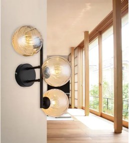 Globo 56146W Fali lámpa, fekete matt fém, borostyánszínű üveggolyók, HxSzxM: 360x280x250mm, 3x G9 LED 4W 230V izzók nélkül