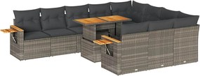 vidaXL 11 részes szürke polyrattan akácfa kerti ülőgarnitúra párnákkal