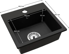 Gránit mosogató szifonnal, fekete, 44,2x41,5, DONYK