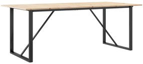 Tömör fenyőfa és acél étkezőasztal O-vázzal 200x100x75 cm