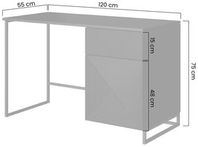 Asha íróasztal, fiókkal - 120 cm - matt fehér / fekete keret