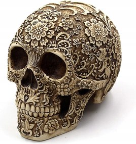 Koponya Szobor Díszített Nagy Virágokkal Gótikus Halloween Dekoráció 15,5CM