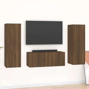 3 részes barna tölgy színű szerelt fa tv-szekrényszett