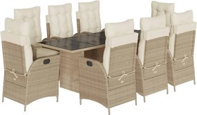 vidaXL 9 részes bézs polyrattan kerti étkezőgarnitúra párnákkal