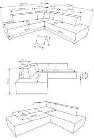 Ággyá nyitható, jobb oldali L-alakú TERAMO sarok ülőgarnitúra tárolóval, bézs
