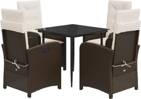 vidaXL 5 részes barna polyrattan kerti étkezőgarnitúra párnákkal
