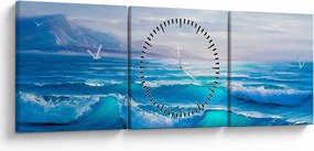 Kép - Olajfestmény a tengerről sirályokkal (órával) (90x30 cm)