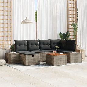 7 Darabos Kert Sofa Szett Párnákkal Szürke Polirattan