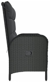 fekete polyrattan dönthető kerti pad párnákkal 107 cm