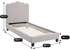 Szürke Bouclé Kárpitozott Ágy 90x200 CRATER