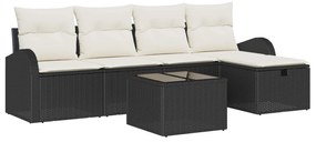 vidaXL Kanapé Szett párnával tárolóval 6 pcs Fekete és Krém polirattan