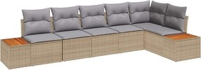 vidaXL Kerti Kanapé Szett párnával 6 pcs Bézs Poli rattan
