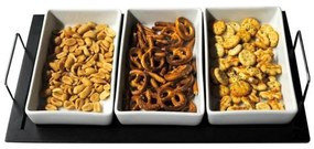 TORO 3 darabos tálkakészlet tálcával, kerámia és fa